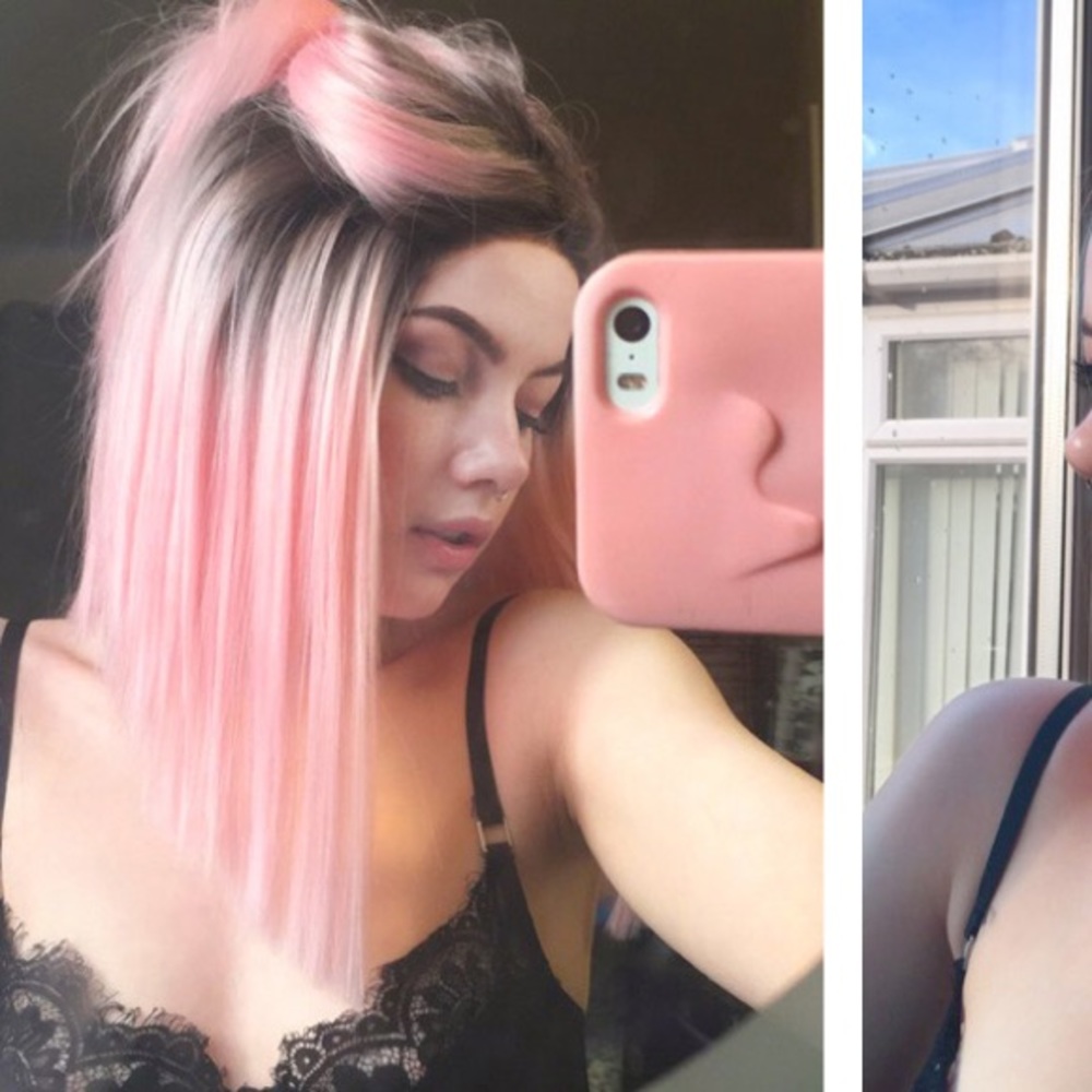 Black/Pink synthetic lace front wig
